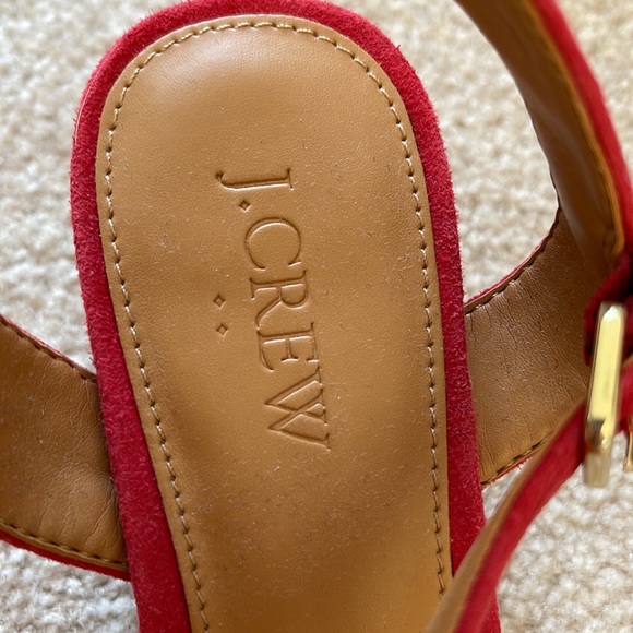 J.Crew Factory Red Strappy Sandals With Imitation Wood Heel Size 8 - Picture 6 of 8